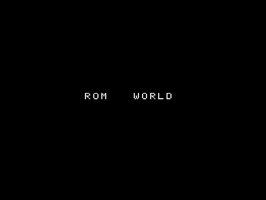 The sample ROM displaying ROM WORLD after the first patch